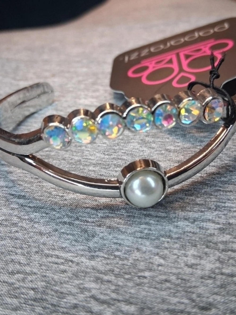 paparazzi Silver Pearl & Iridescent Rhinestone Cuff Bracelet - Multicolor